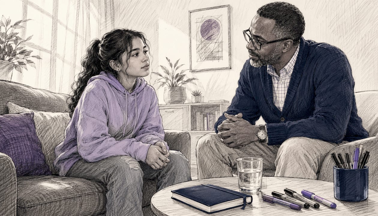 Clinician and teen engaged in ADHD therapy