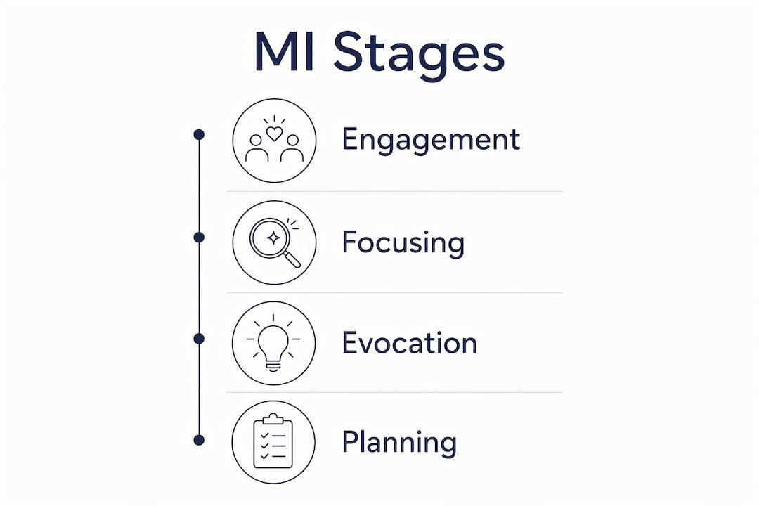 Infographic showing stages of motivational interviewing for ADHD teens