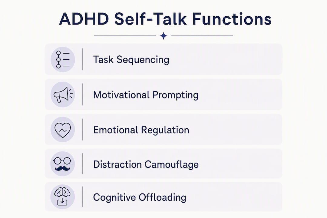 Infographic showing ADHD self-talk key functions