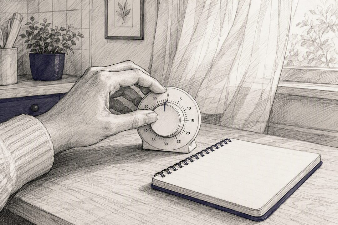 Hand setting a timer next to digital calendar