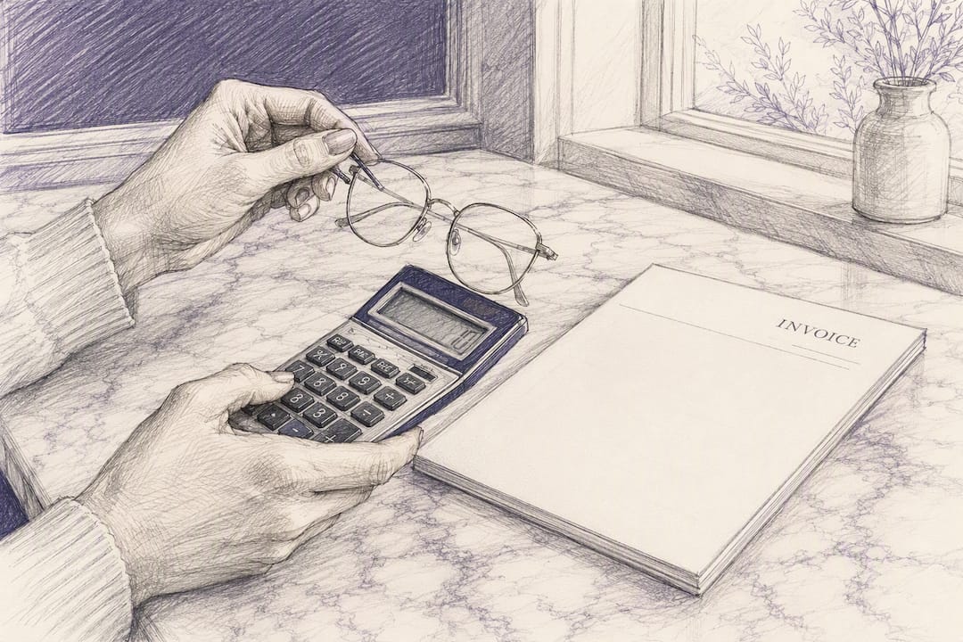 Close-up hands calculating VAT on invoice