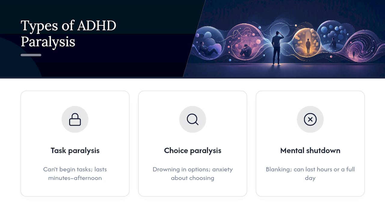Diagram comparing three ADHD paralysis types