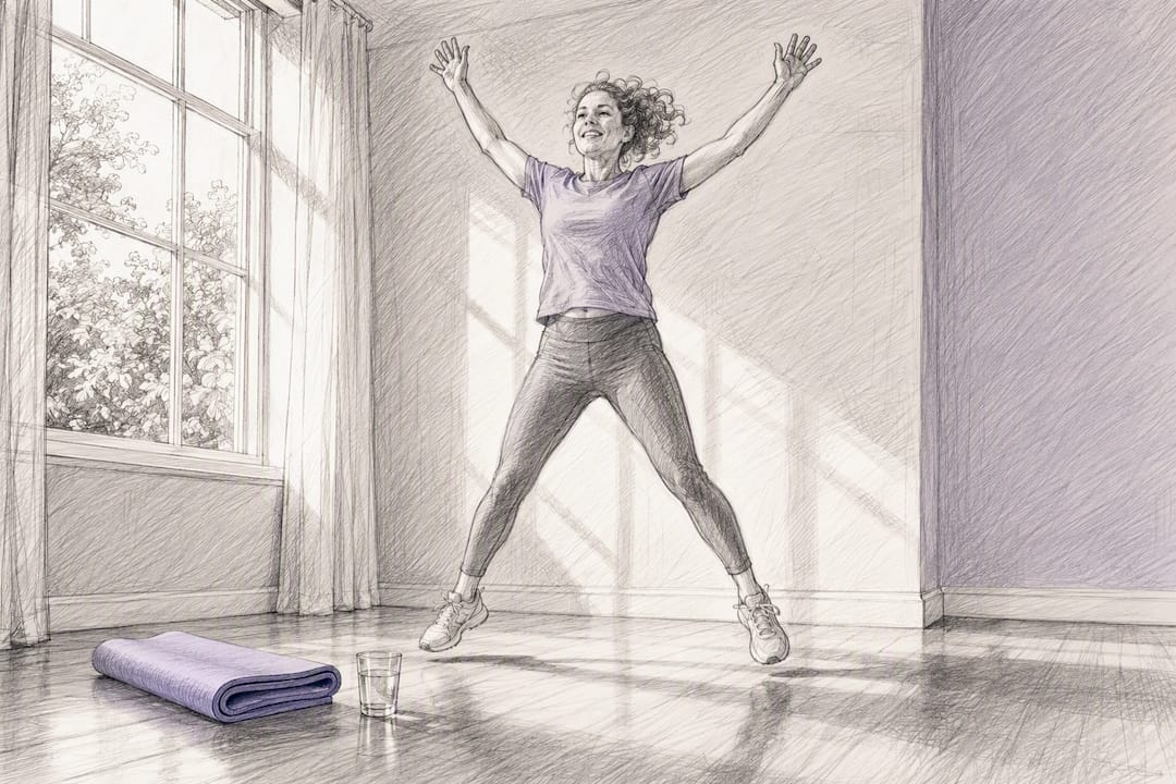 Adult doing jumping jacks before work