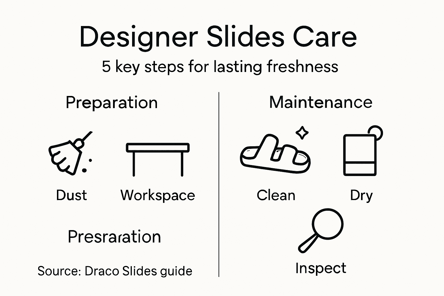 Infographic showing designer slides care steps