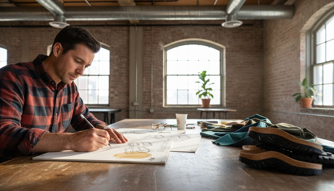 Designer sketching limited edition slides in studio