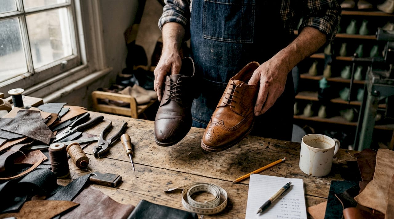 Shoemaker comparing luxury shoe materials