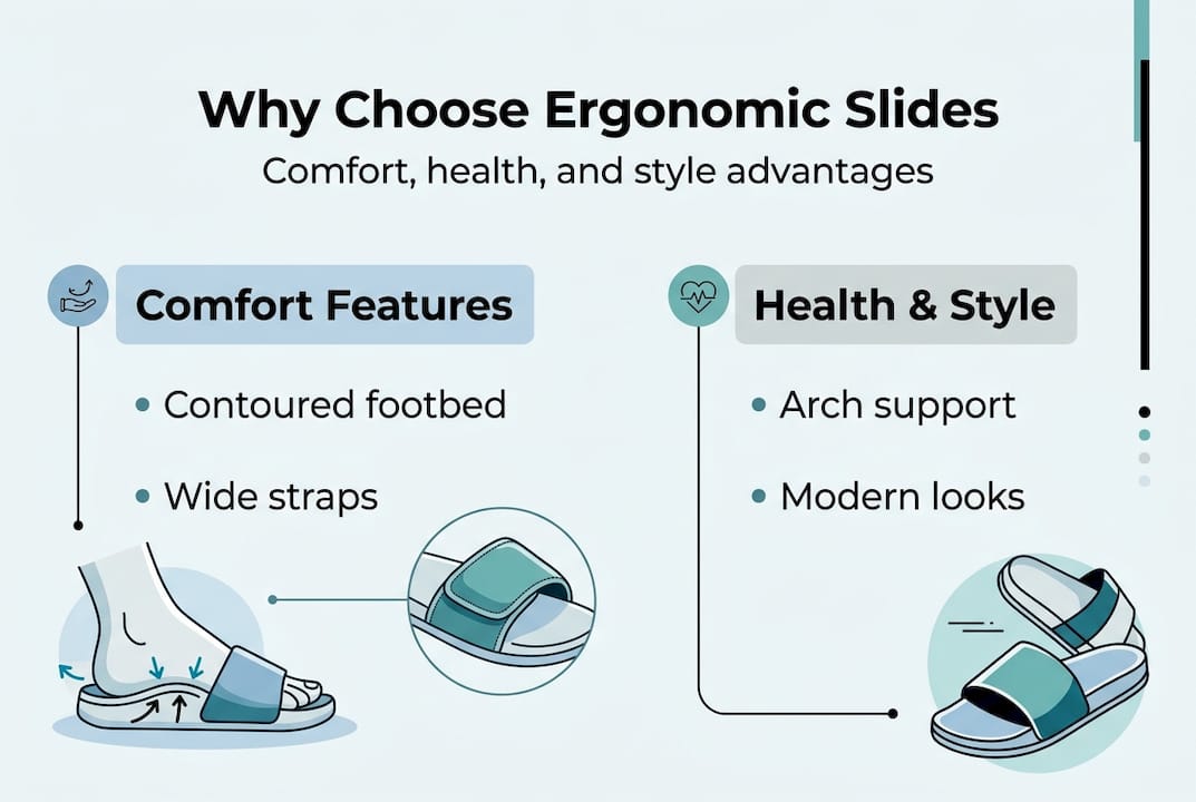 Infographic showing ergonomic slides comfort and health features