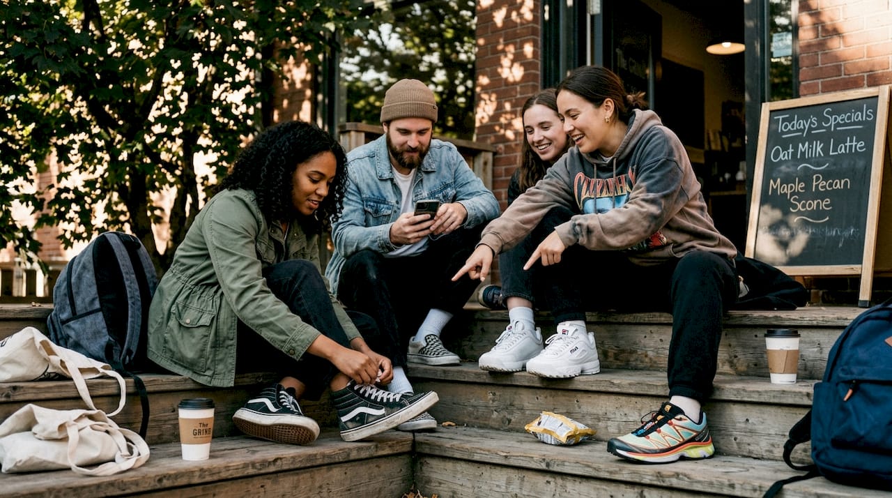 Group displaying varied streetwear sneakers