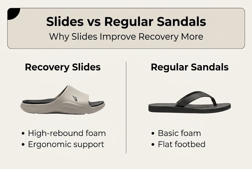 Infographic compares recovery slides and regular sandals