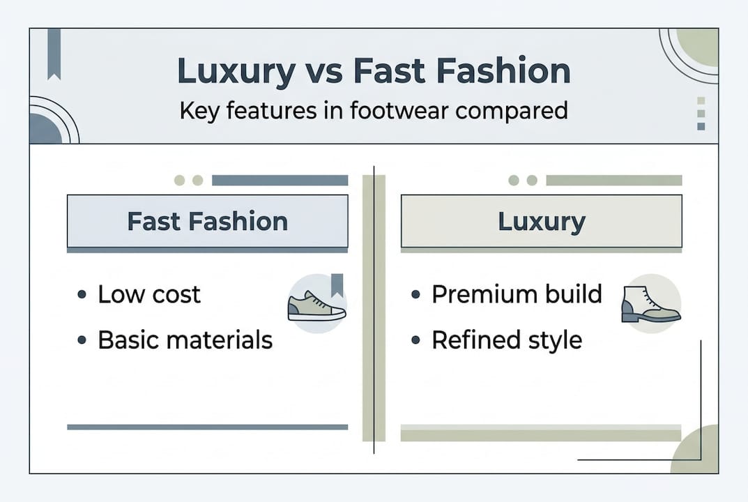 Infographic comparing luxury and fast fashion features