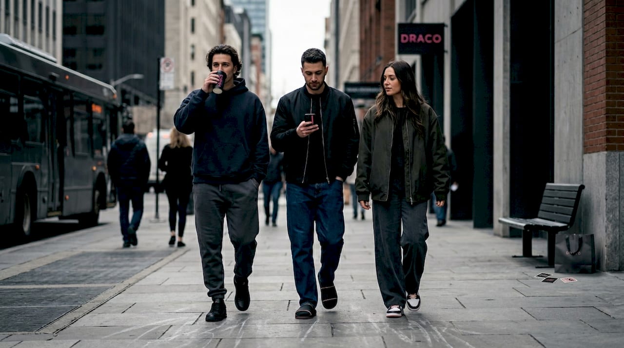 Friends walking in stylish comfortable shoes