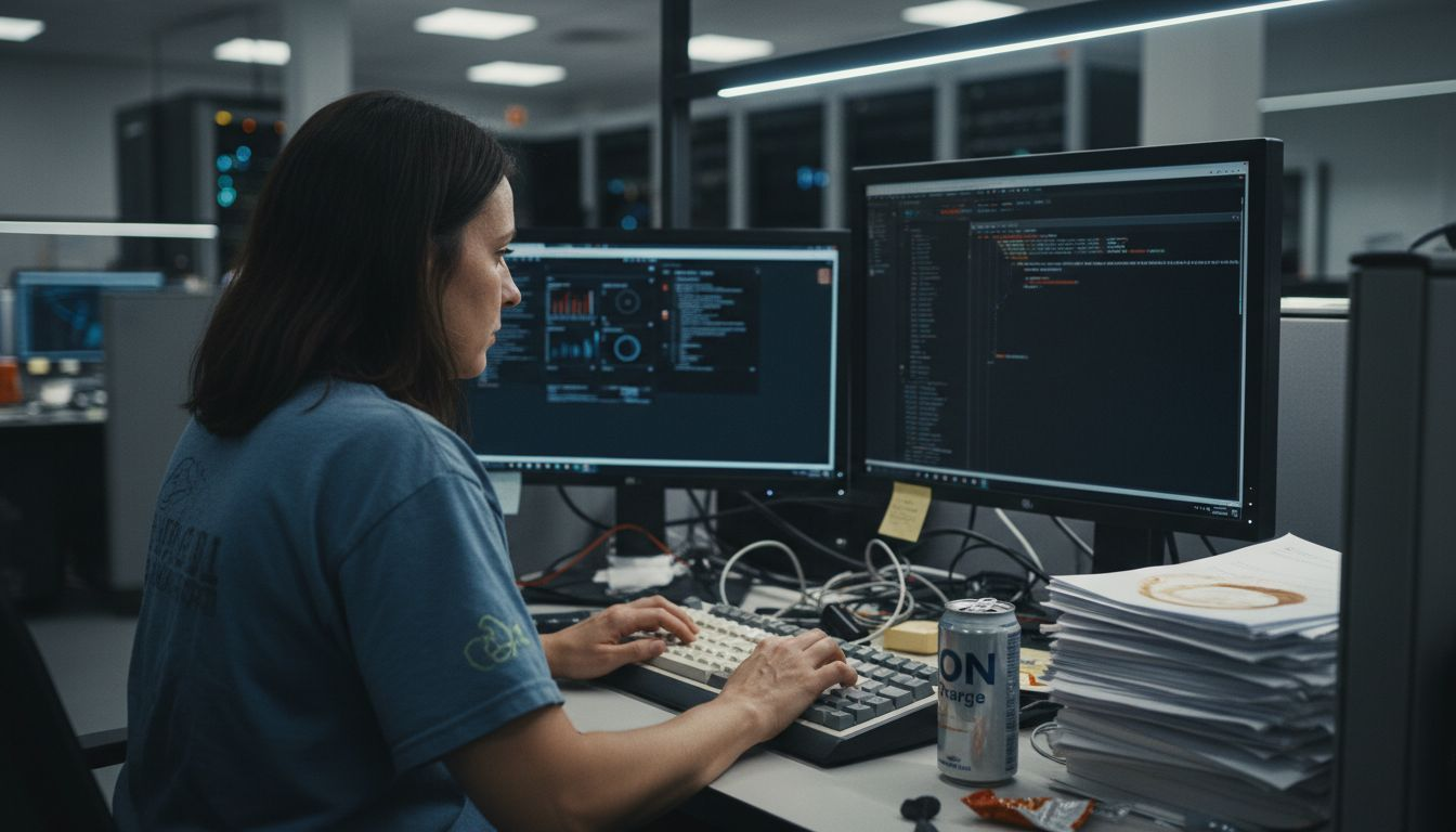 Engineer reviewing anti-cheat code warnings