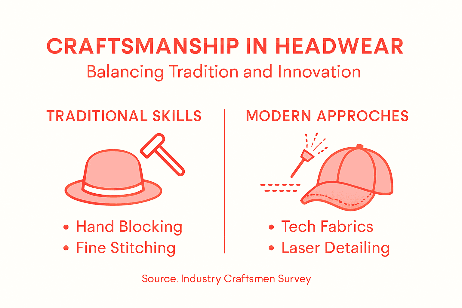 Infographic showing hat craftsmanship techniques