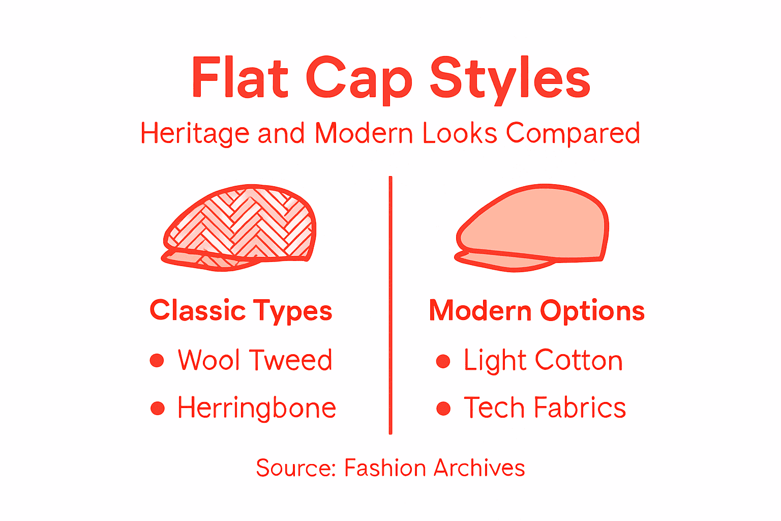 Infographic showing flat cap styles and options