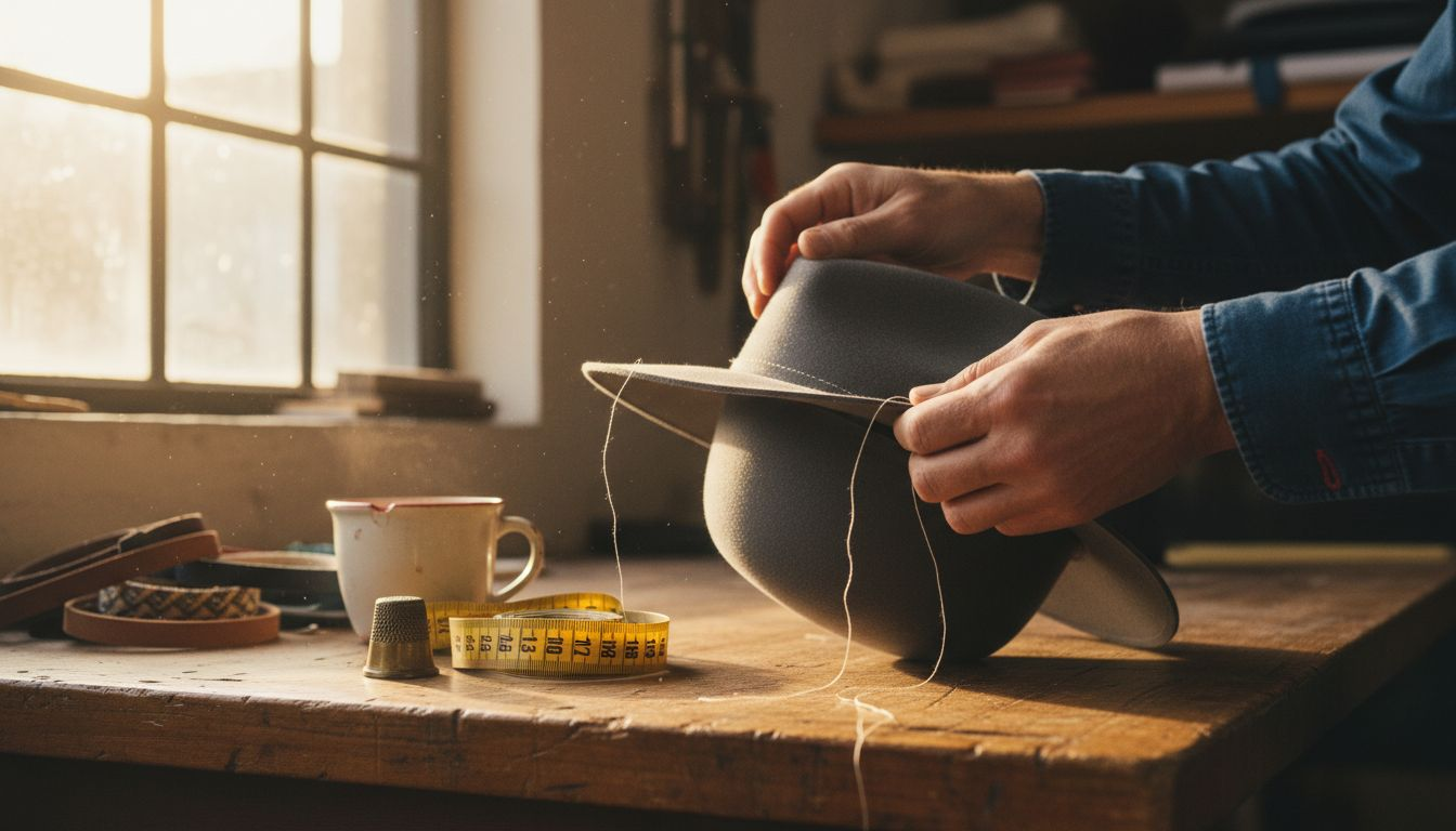 Artisan inspecting premium hat details