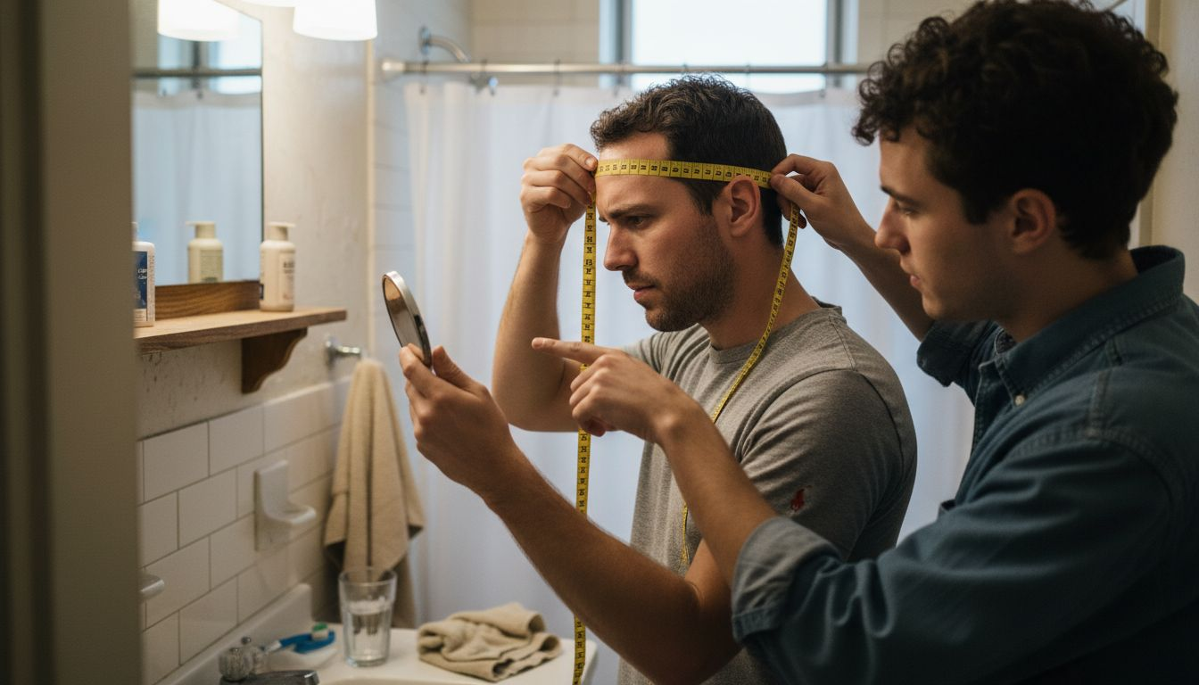 Man measuring head circumference for hat size