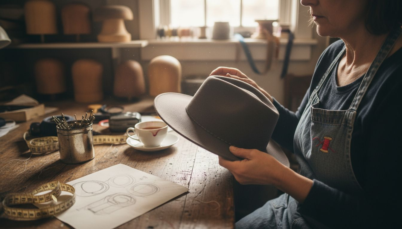 Milliner crafting classic felt fedora hat