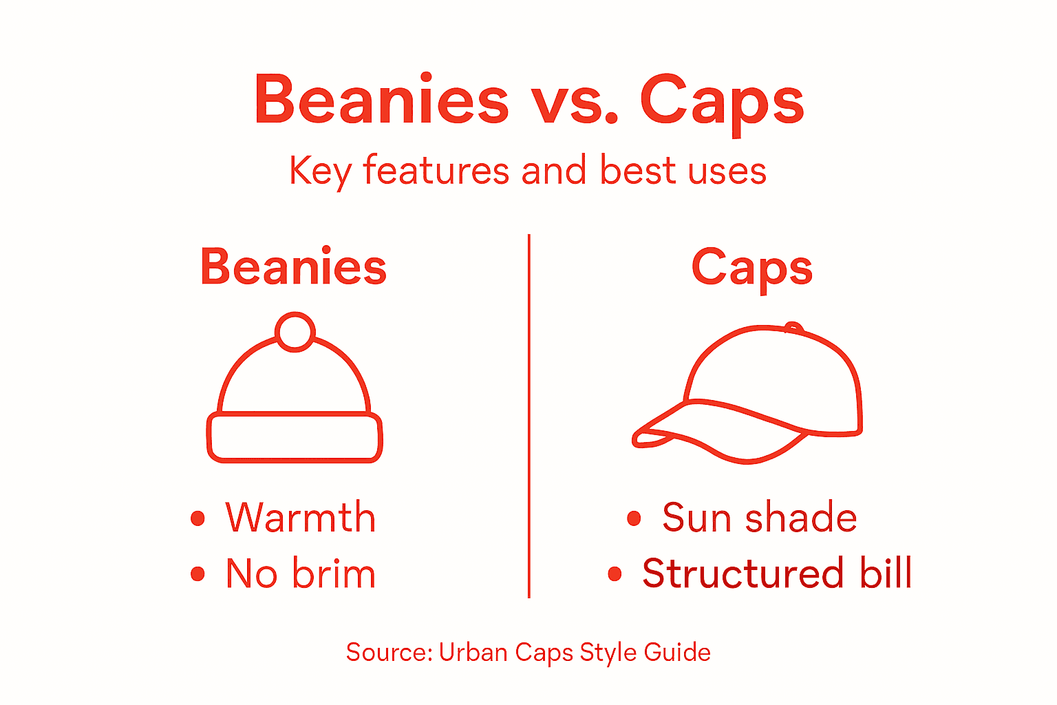 Infographic comparing beanies and caps features