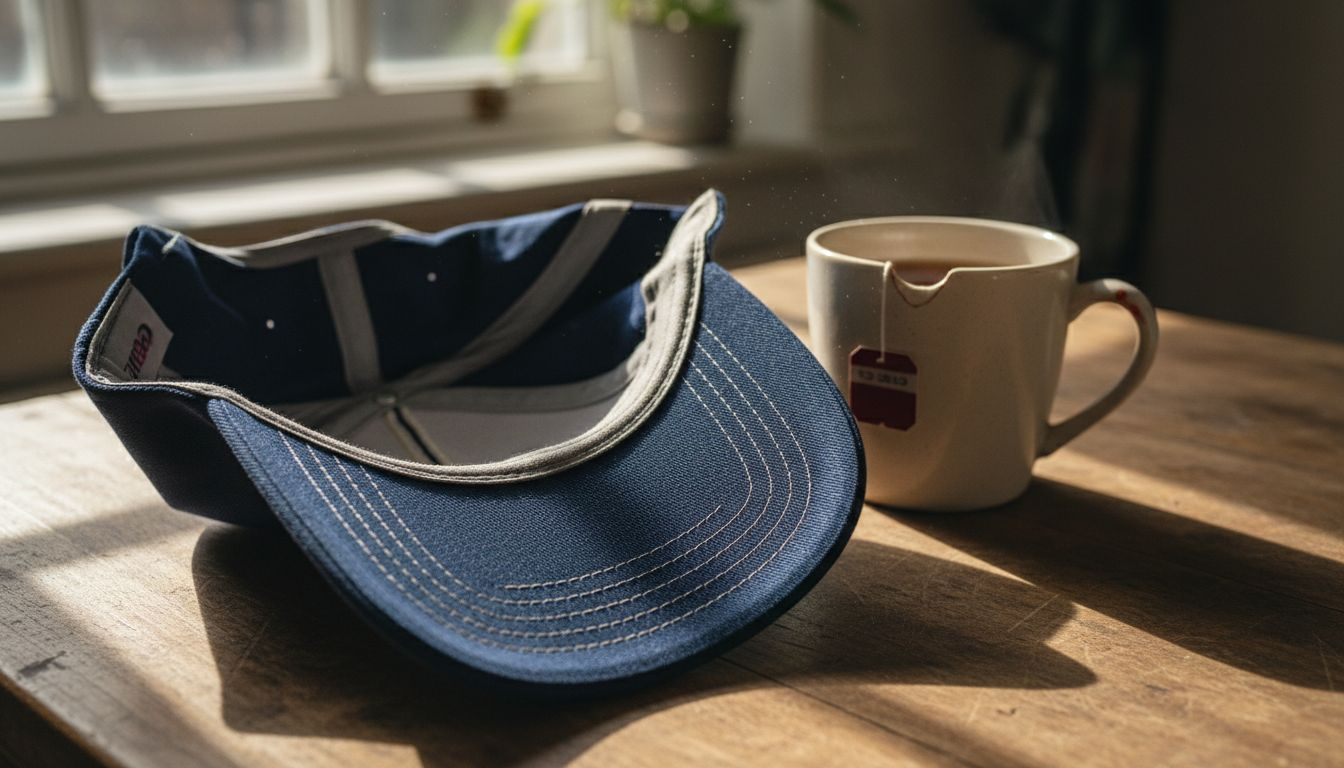 Close-up cap seam with double stitching