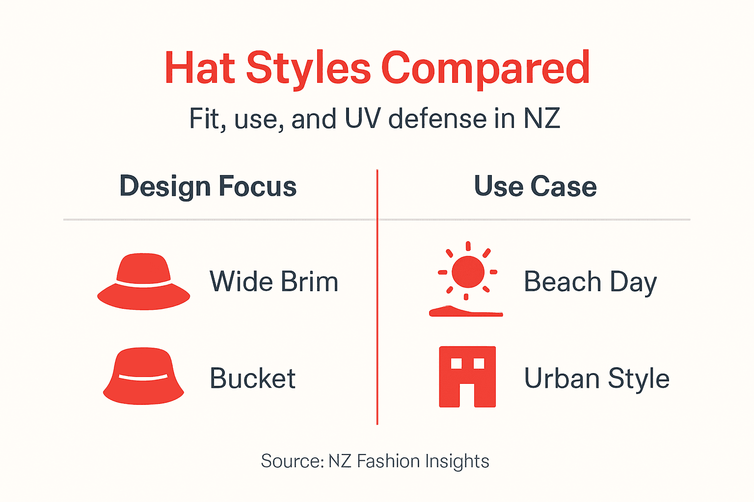 Infographic comparing popular New Zealand hat styles