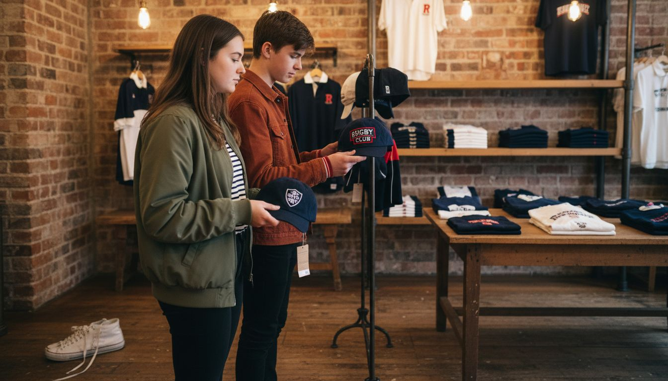 Teens browse rugby inspired premium caps