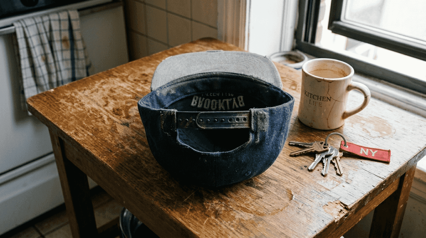 Snapback cap with structured panel on table