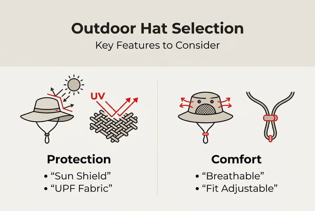 Infographic outlining outdoor hat selection features