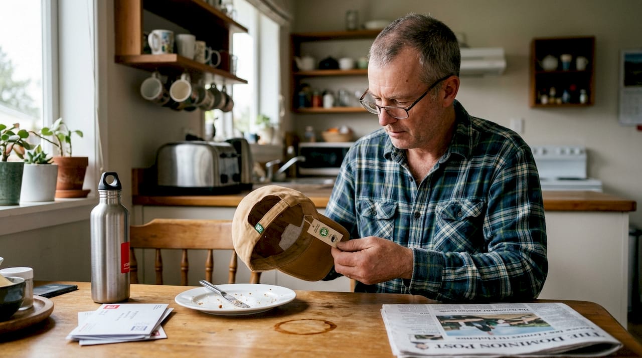 Man examining organic cotton hat tag