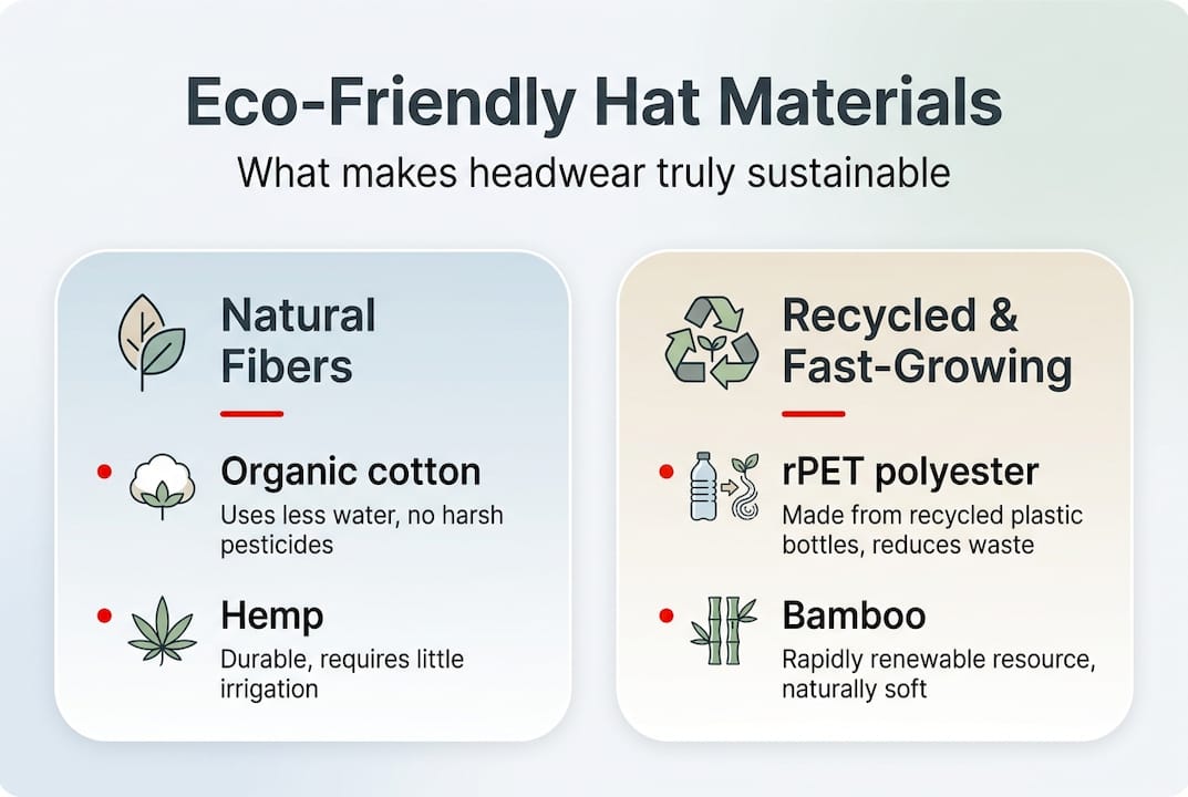 Infographic showing eco-friendly hat materials