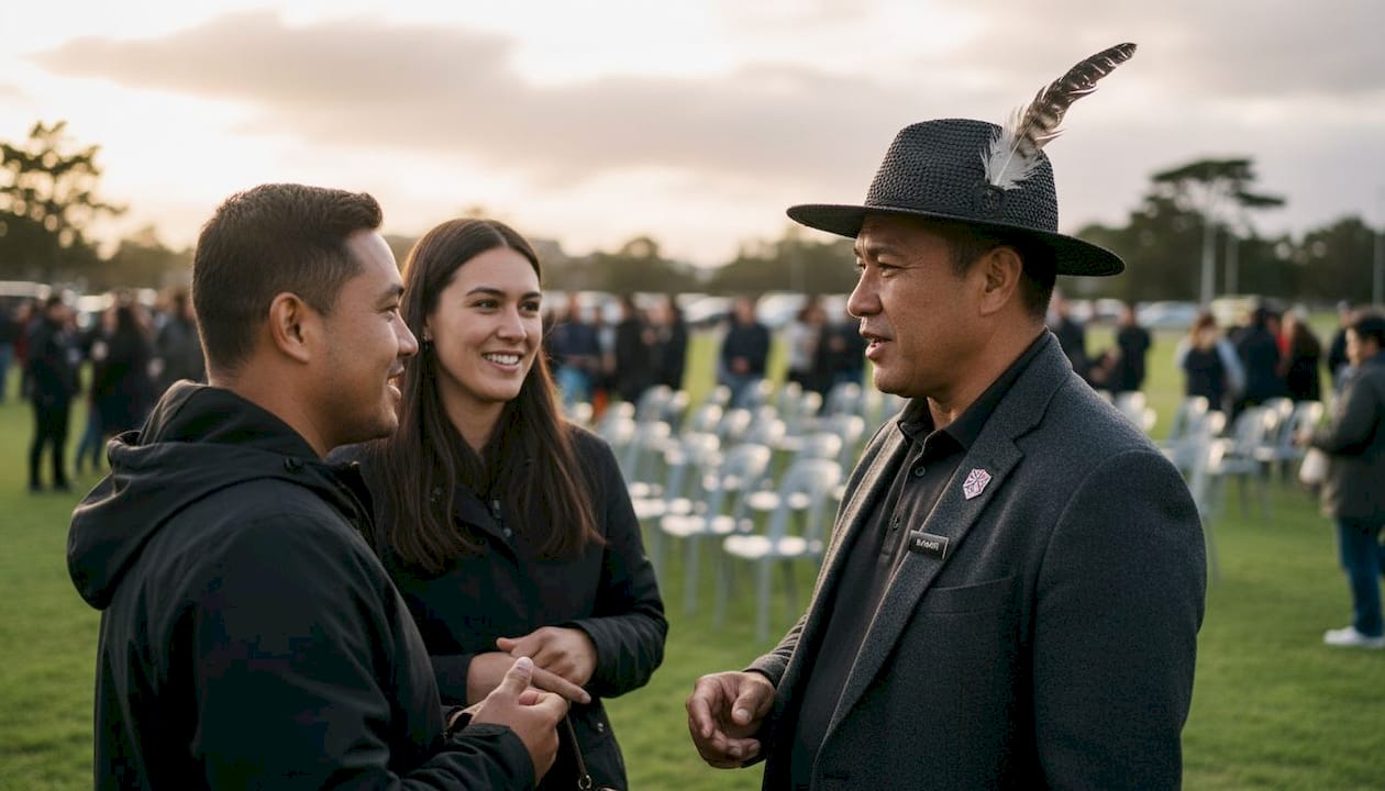Māori leader with huia feather headwear