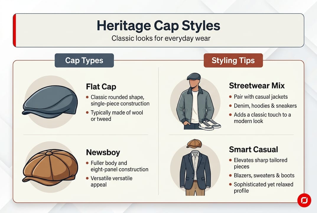 Infographic outlining heritage cap types and tips