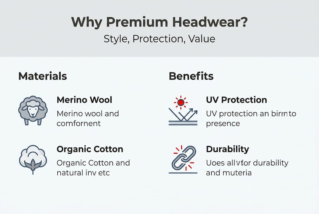 Infographic highlighting premium headwear benefits