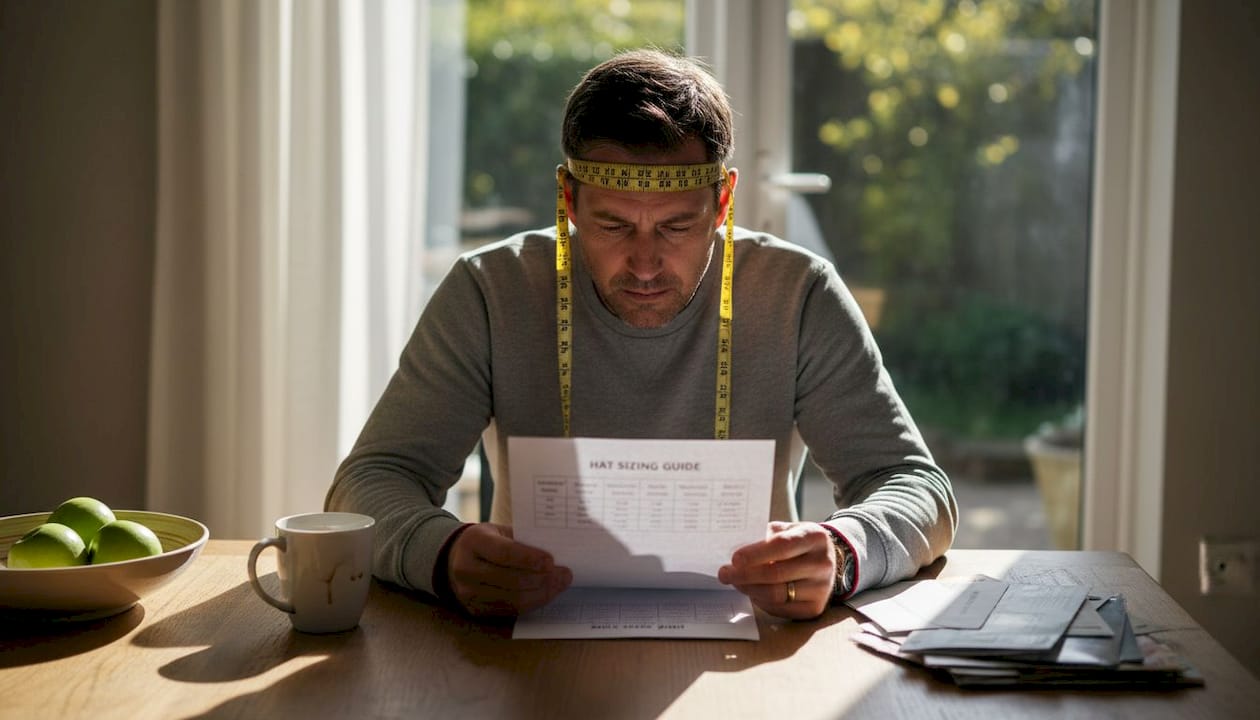 Man measuring head for hat sizing