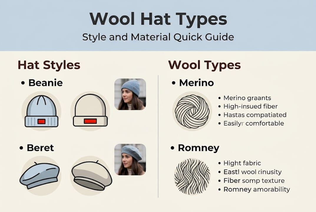 Infographic summarizing wool hat types and wool