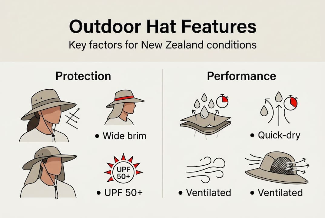 Infographic of NZ outdoor hat key features