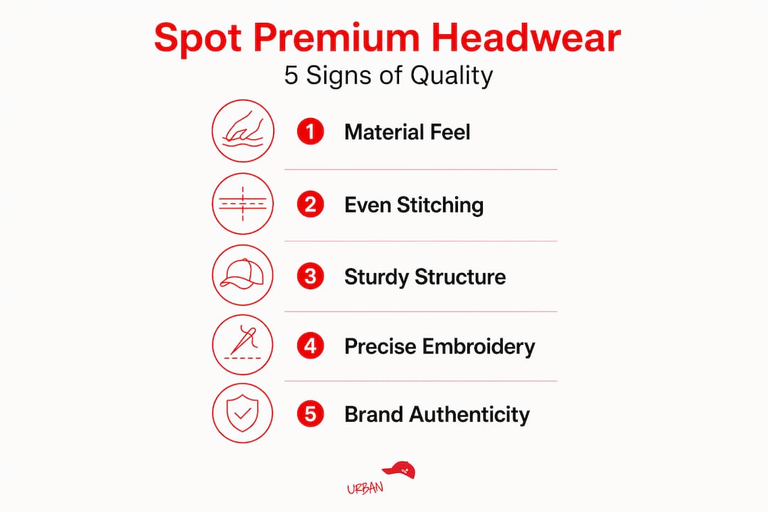 Infographic showing five premium hat quality checks