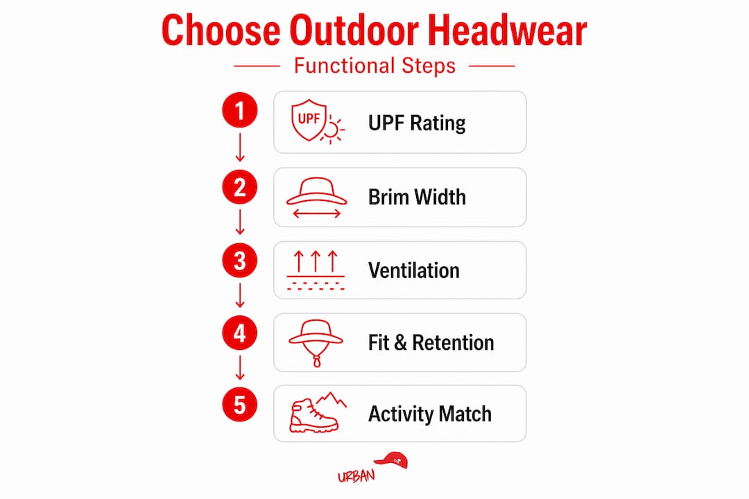 Infographic showing outdoor hat selection steps