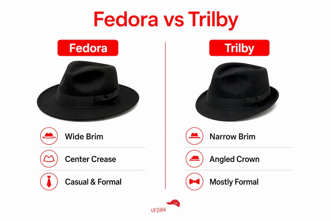 Comparative infographic of fedora and trilby hats