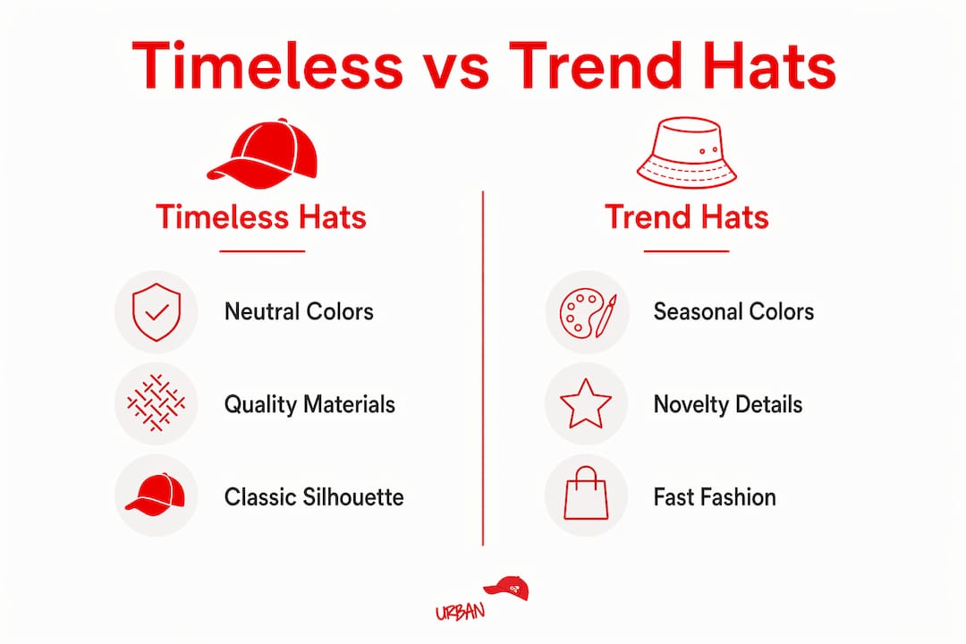 Infographic comparing timeless and trend-driven hats