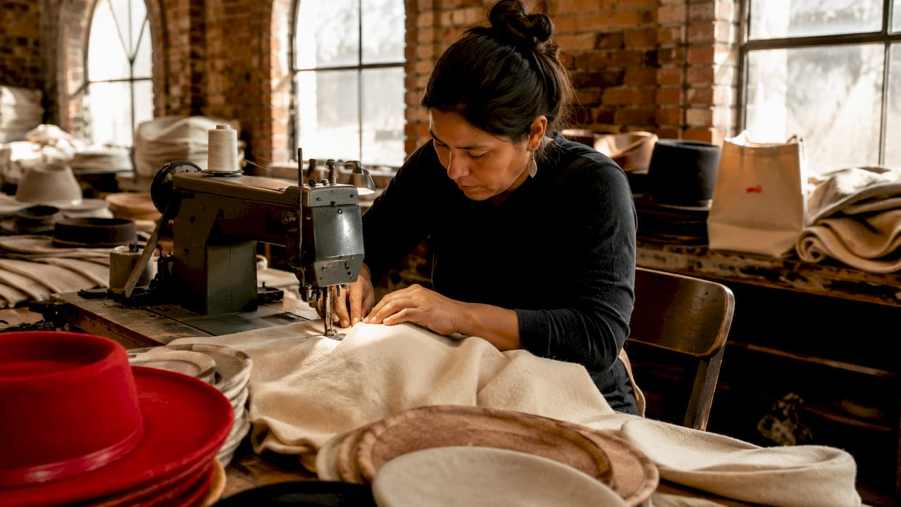 Artisan hands crafting sustainable New Zealand hat