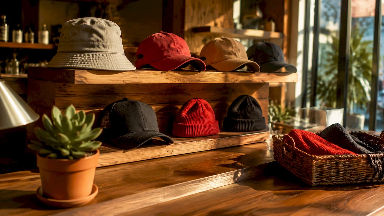 Display of popular 2026 hat styles in boutique