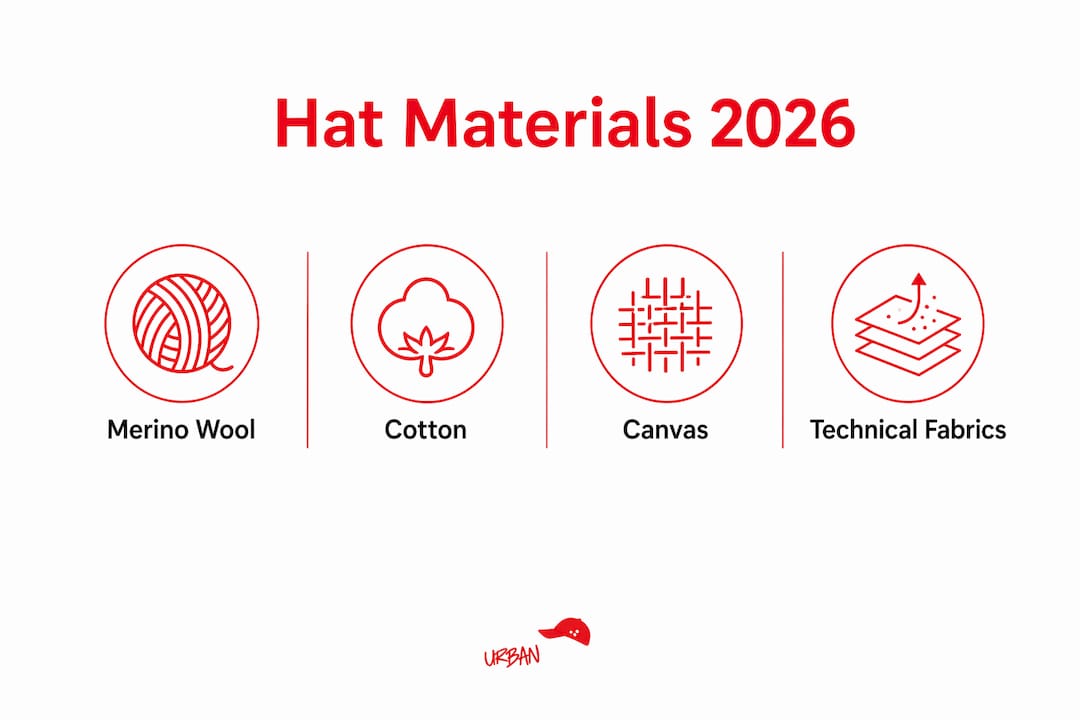 Infographic illustrating key hat materials for 2026