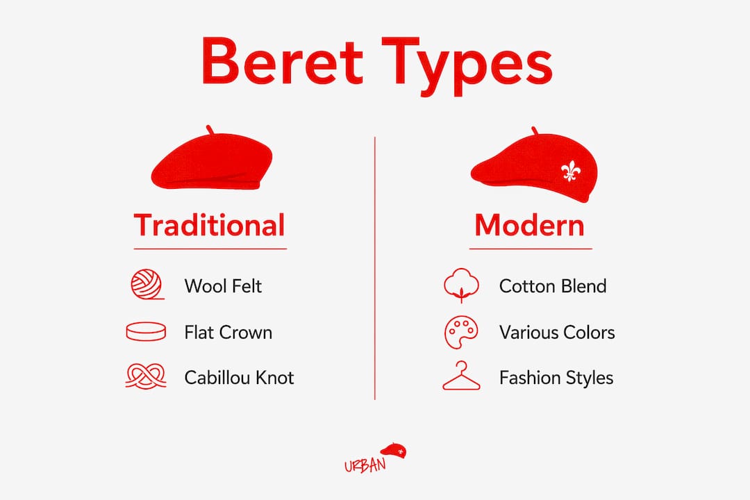 Infographic comparing traditional and modern beret types
