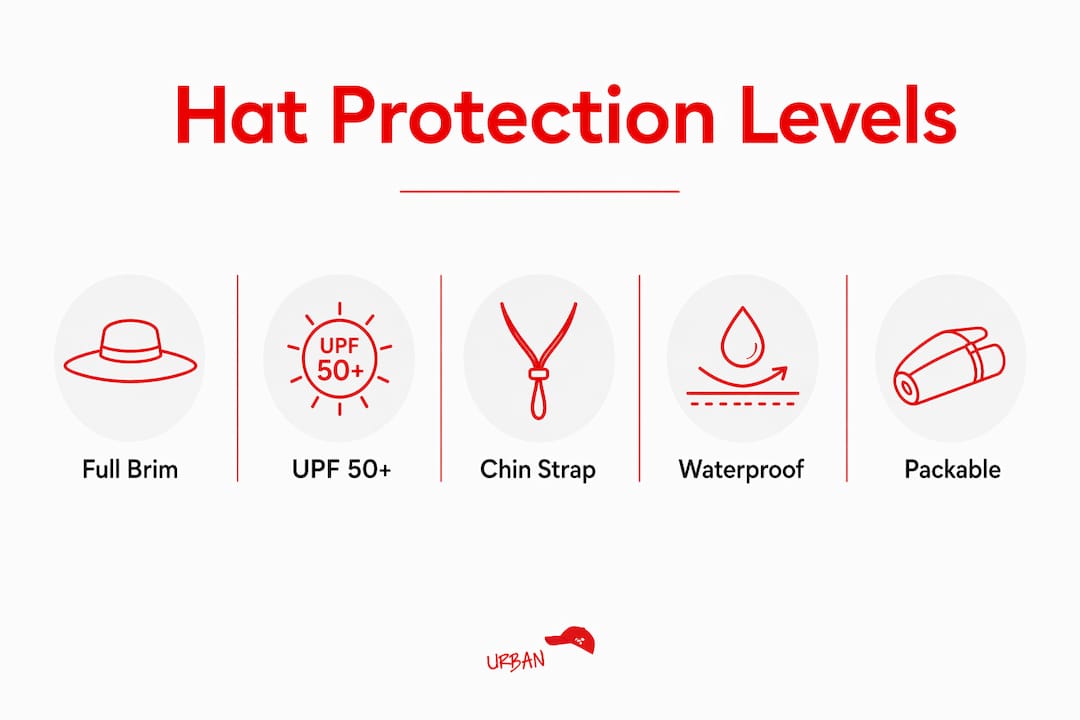 Infographic showing levels of sun protection features in Kiwi hats