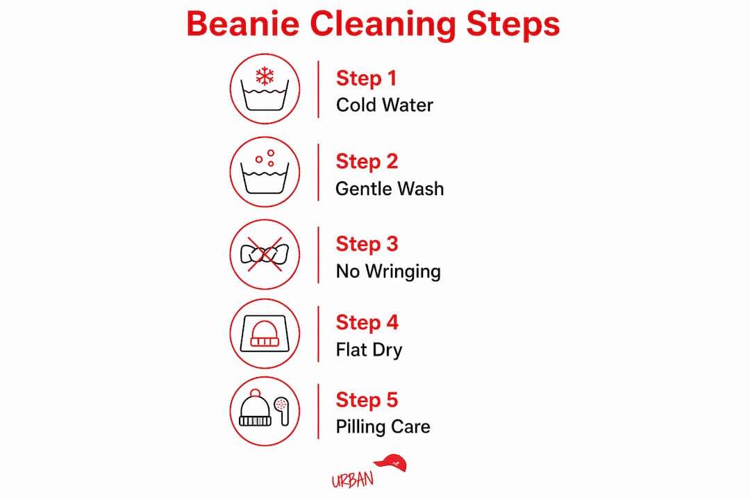 Infographic showing step-by-step beanie cleaning process