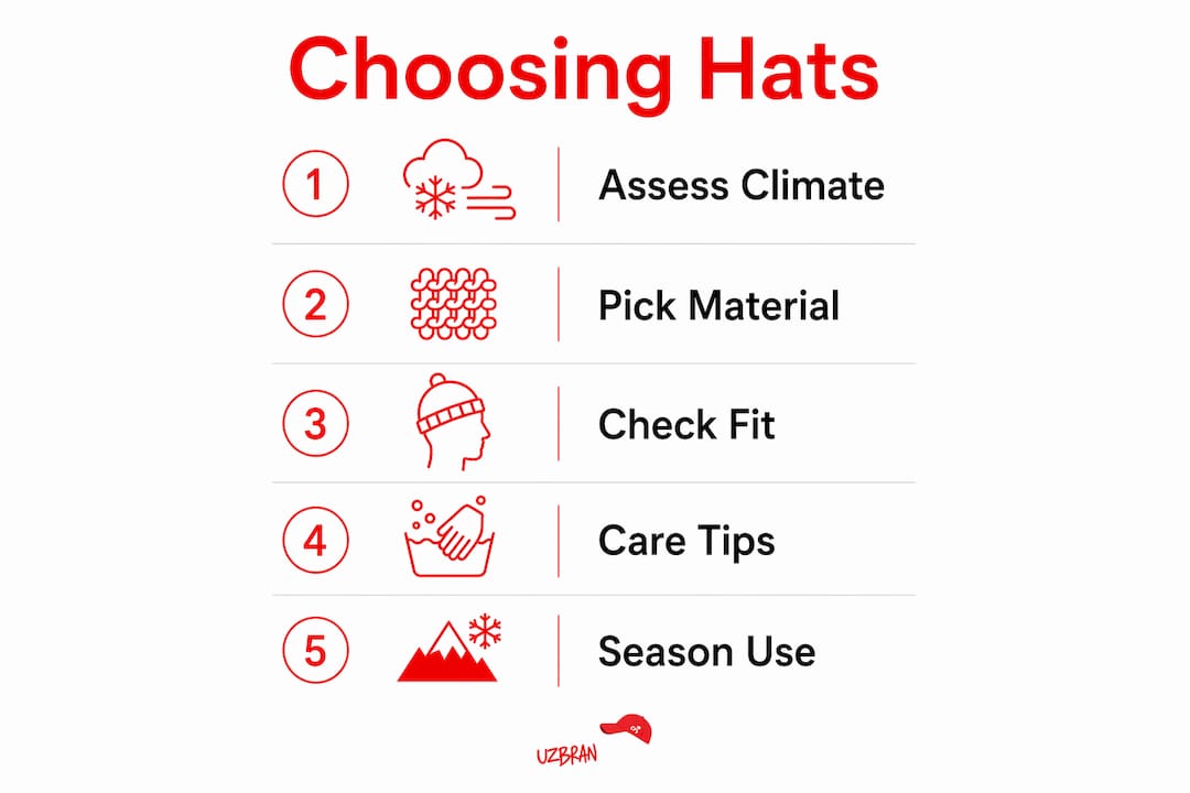 Infographic on choosing hats for NZ winter conditions