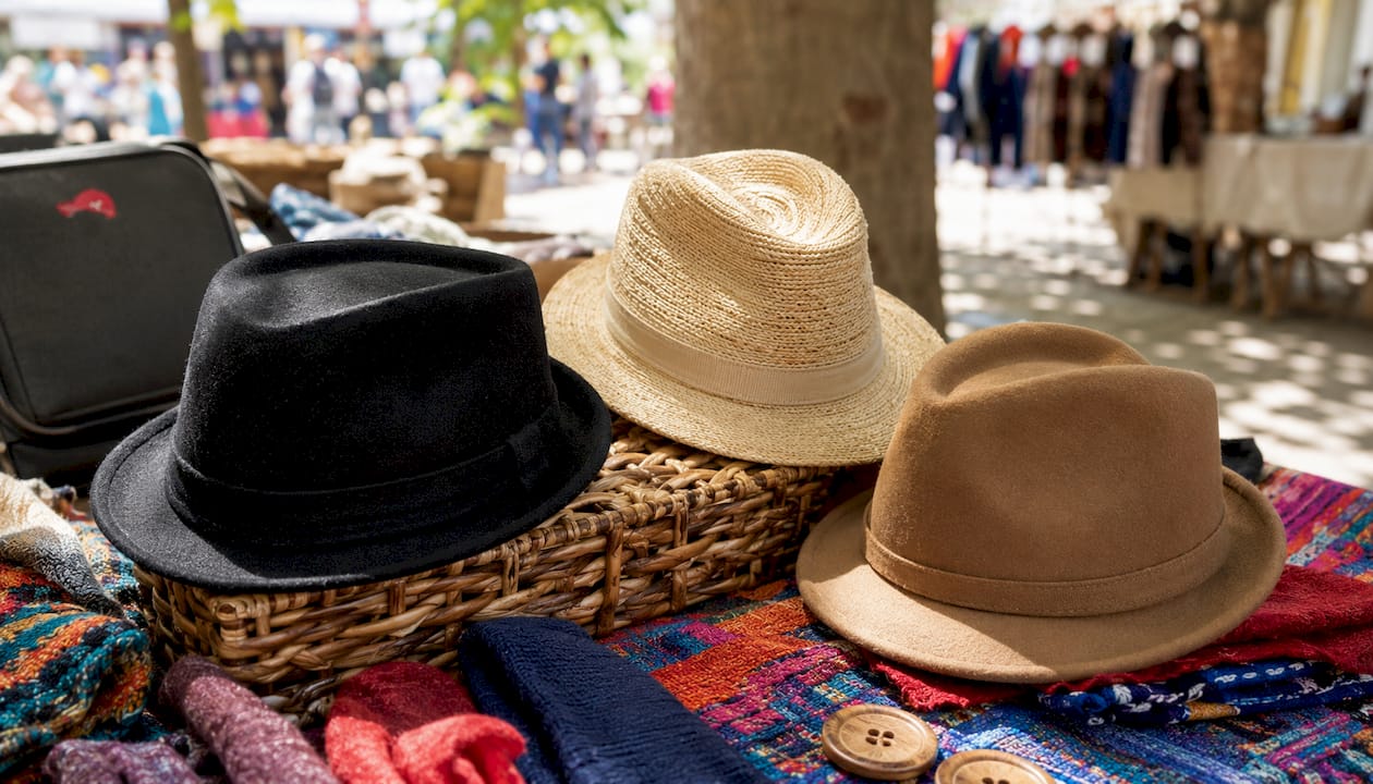 Close-up of fedora hats crown and brims