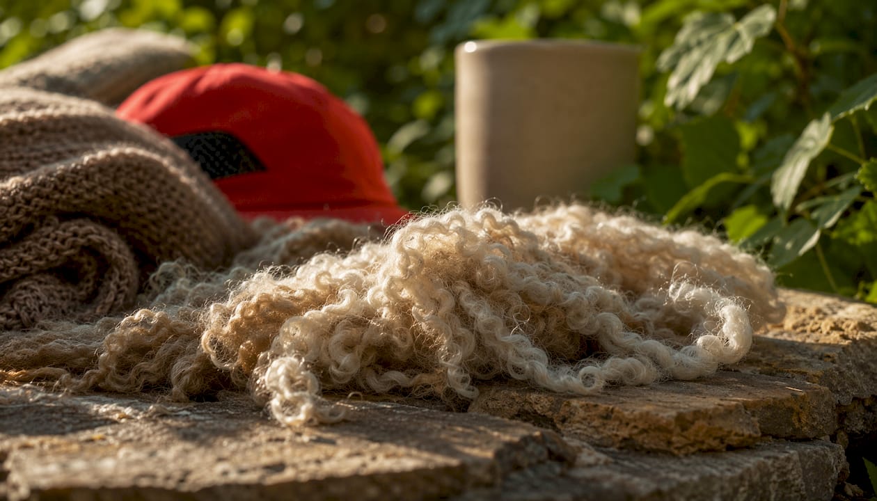 Close-up of crimped Merino wool fibers