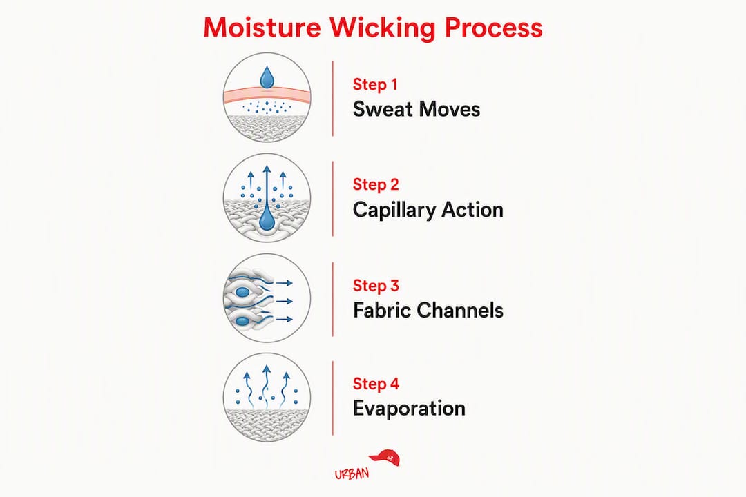 Infographic showing four steps of moisture-wicking process