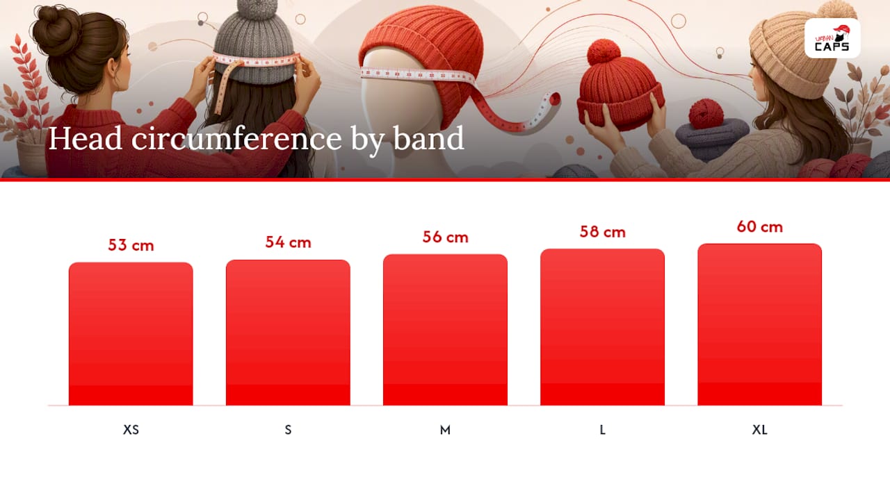 Diagram of hat size chart and conversions